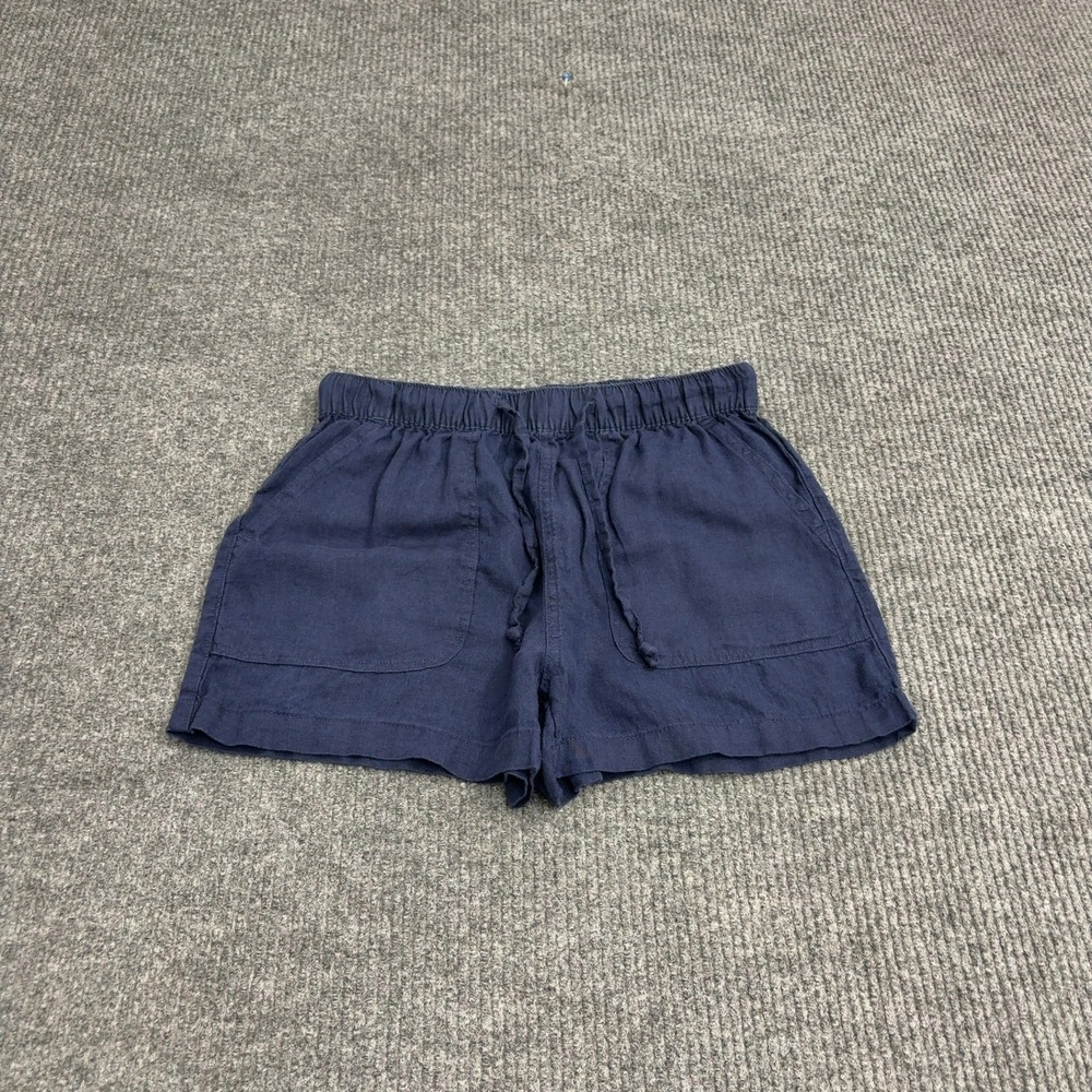 C&C California Shorts Womens S Blue Linen Elastic Waist Drawstring Pockets Beach
